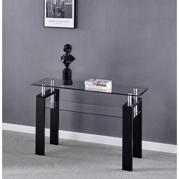 MDF Console Table, Tempered Glass Top, Modern Foyer Area Table