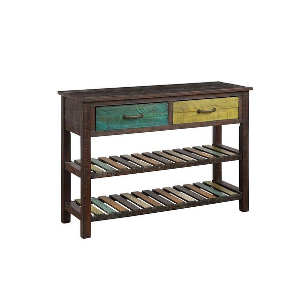 Retro Simplicity Console Table with 2 Drawers and 2 Open Shelfs, Entryway Table with Distressed Finish for Entryway Living Room