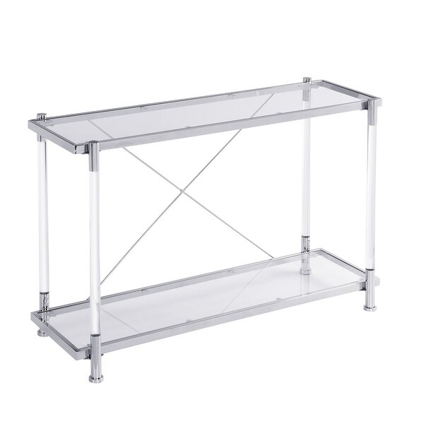 Acrylic Glass Side Table,Chrome Sofa Table, Console Table for Living Roomand Bedroom
