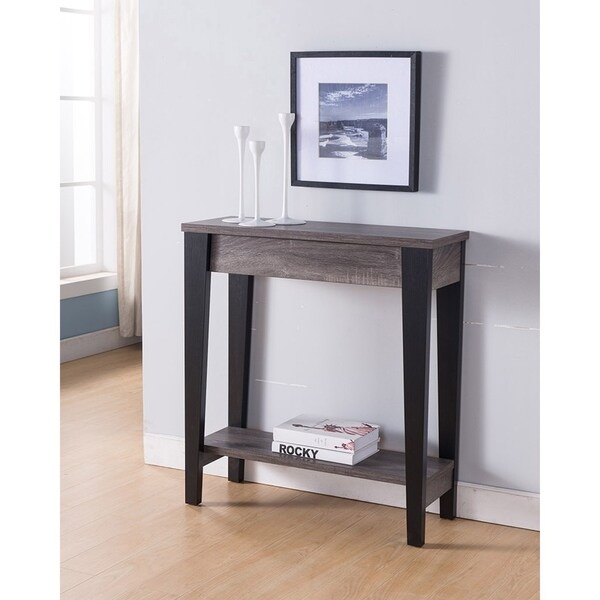 Wooden Console Table With Bottom Shelf, Black And Gray