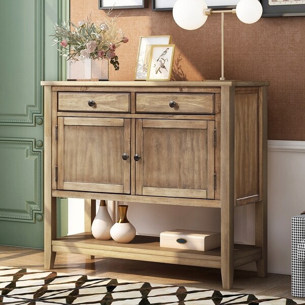 39'' Modern Console Table Sofa Table for Living Room with 2 Drawers, 2 Cabinets and 1 Shelf