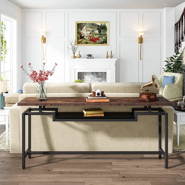 70.9 inch Console Table, Narrow Long Behind Sofa Table with 2 Ties for Entryway, Hallway, Living Room, Rustic Brown
