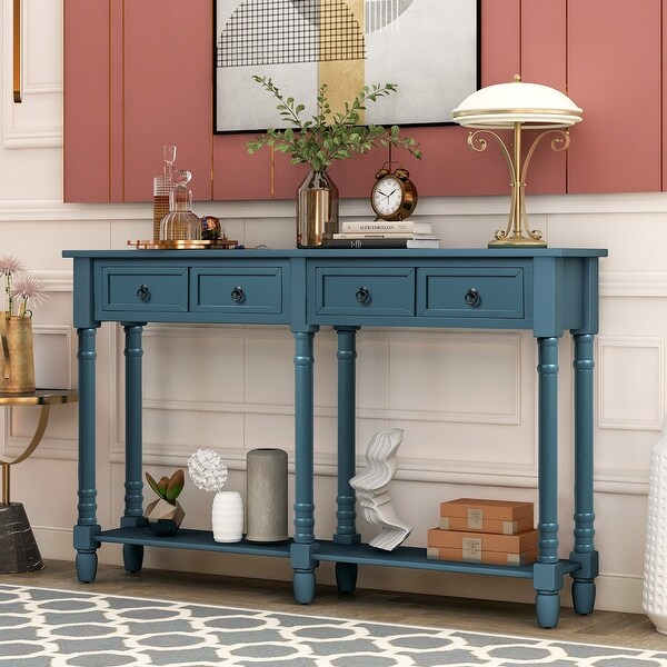 Antique Navy Rustic Console Table Wood Entryway Table