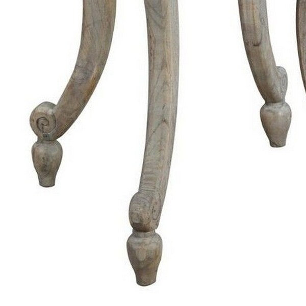Farmhouse Wooden Side Table with Scrolled Legs and Turnip feet, Taupe Brown