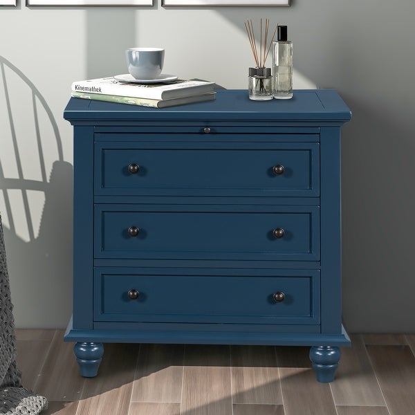 3 Drawer Storage Wood Cabinet, End Table with Pull out Tray for Entryway, Kitchen, Living Room