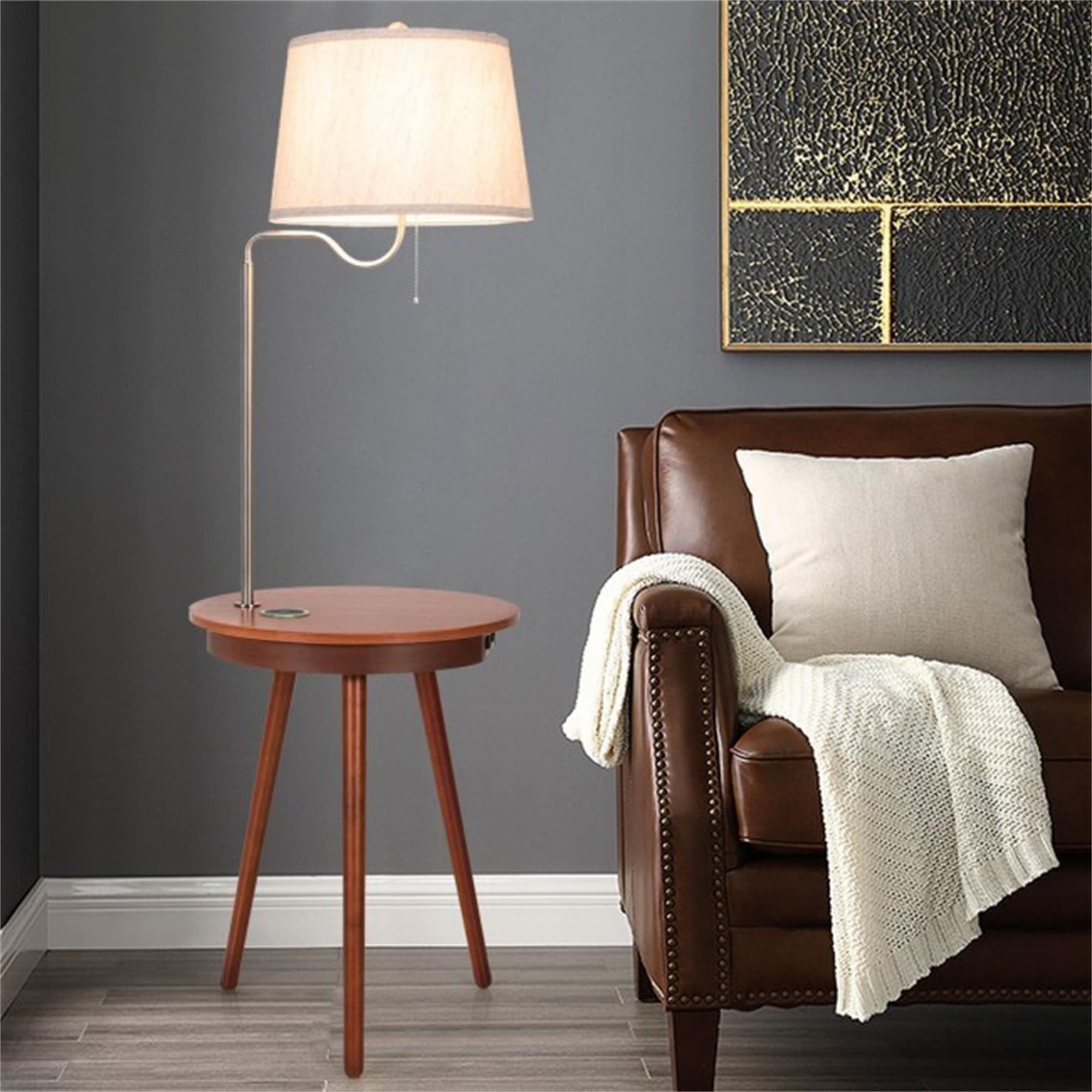 End Table Floor Lamp Table Lighting Wireless, Side Table with Charger