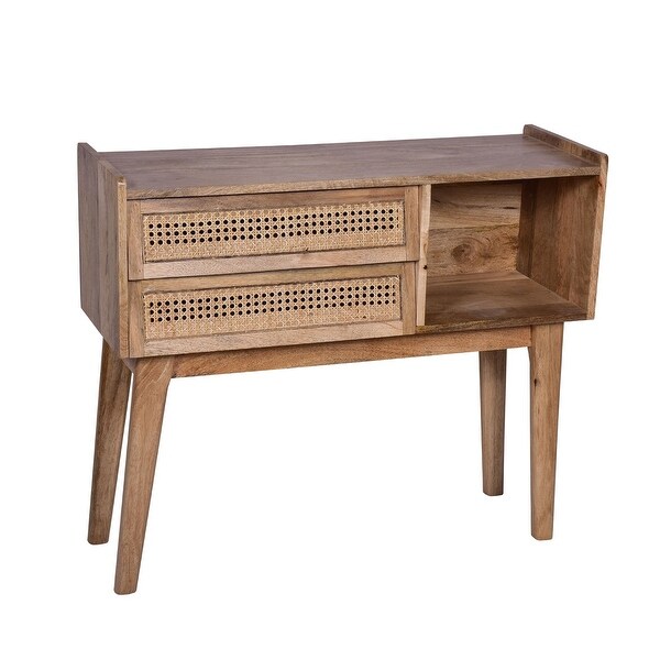35 Inch Cottage Style, 2 Drawer Wood Rectangular Console Table, Natural Brown