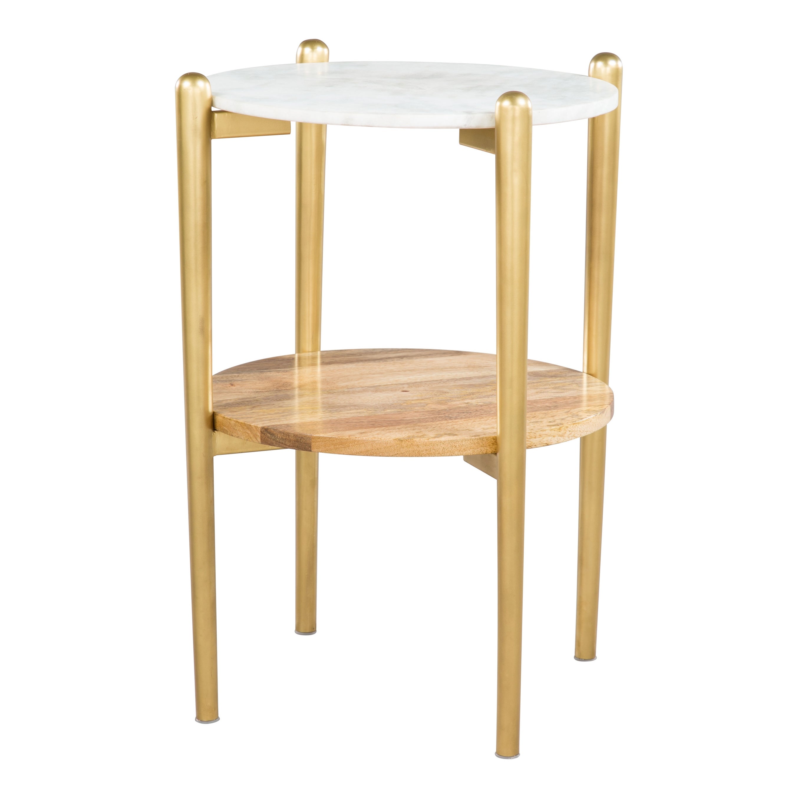 Mina Marble Side Table White and Gold - White, Brown, Gold - 18