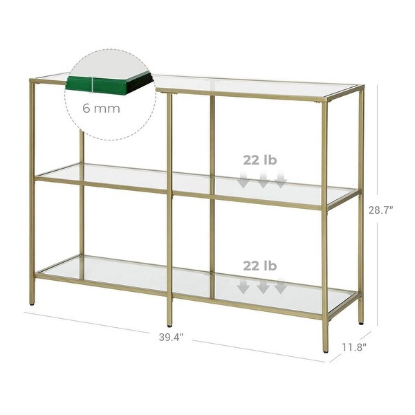 VASAGLE Console Table, Tempered Glass Sofa Table, 3-Tier Storage Rack, Modern Shelf, Sturdy, Easy to Assemble