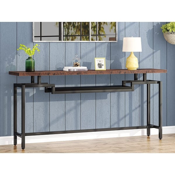 70.9 inch Console Table, Narrow Long Behind Sofa Table with 2 Ties for Entryway, Hallway, Living Room, Rustic Brown
