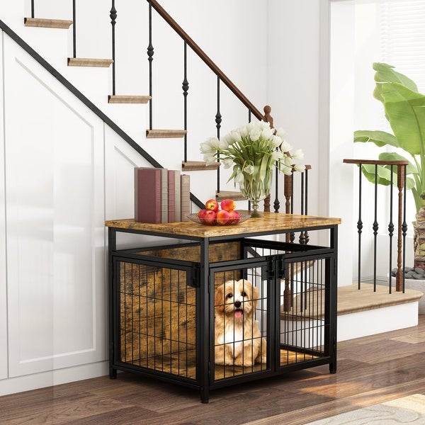 Furniture Style Dog Crate End Table, Pet Kennels Three Doors Dog House Indoor Use for Small Dogs