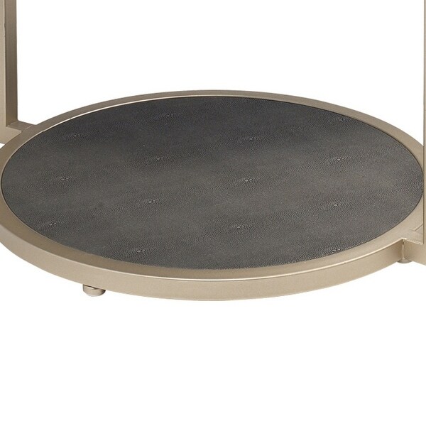 Metal Side Table with Round Top and Bottom, Gray and Silver