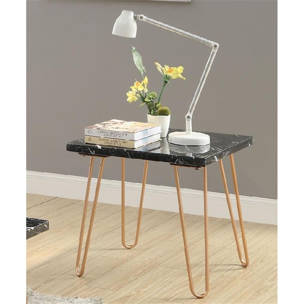 Square End Table, Sofa Table with Marble Top and Metal Geometric Leg