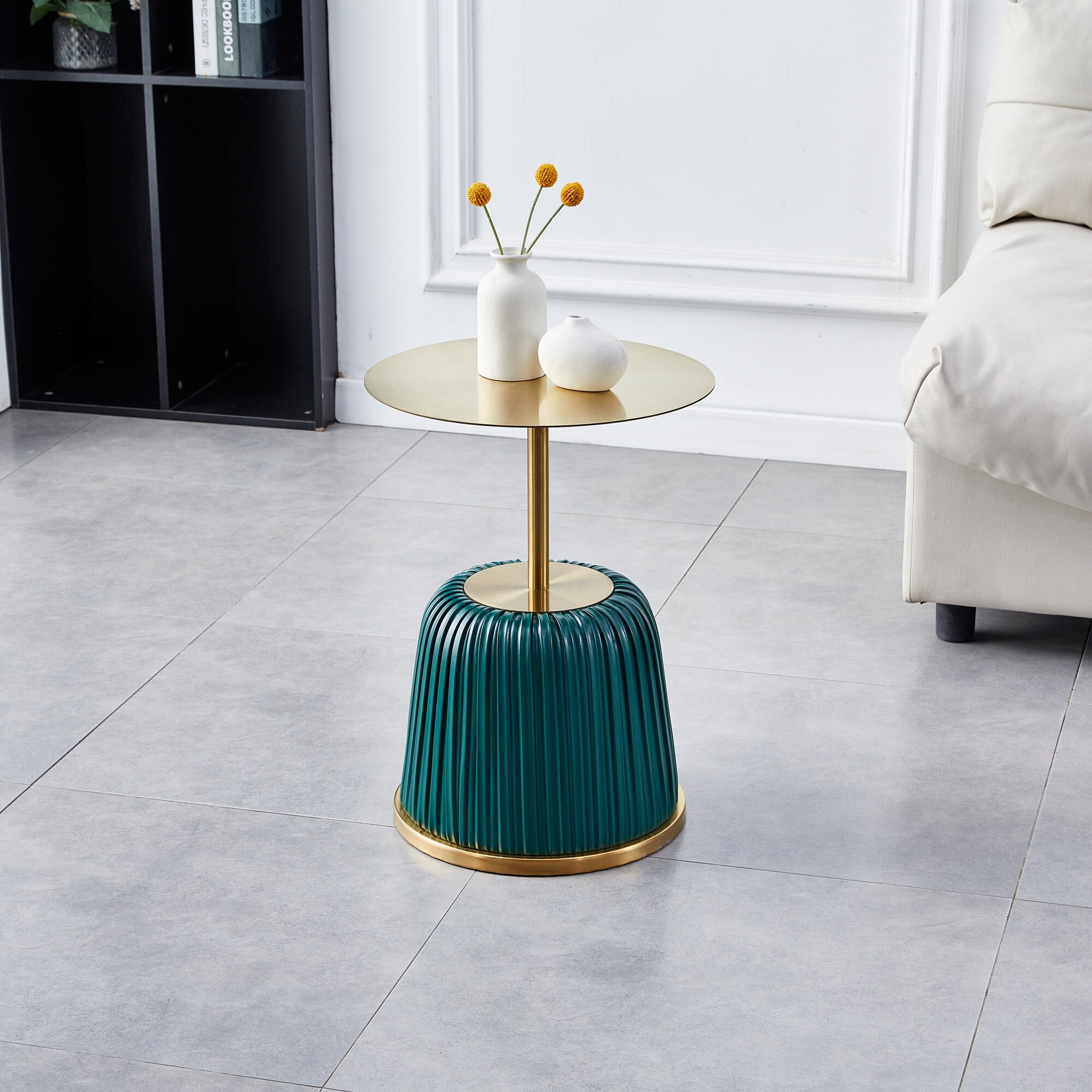 Metal Covered Side Table, Small Sofa Table, Exquisite End Table with Gold Table Top, Living Room Side Table