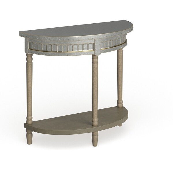 Beige Wood and Iron Metal Half Moon Farmhouse Console Table