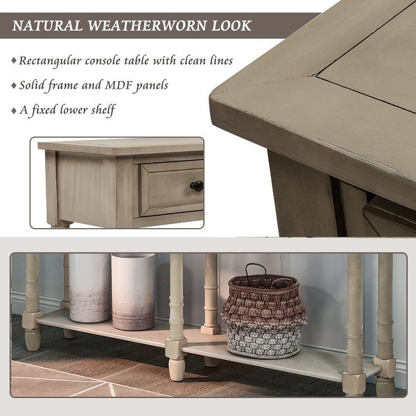 Solid Wood Sofa Table Console Table with 2 Drawers and Open Bottom Shelf, Classic Rustic Entryway Table Side Table for Living Room