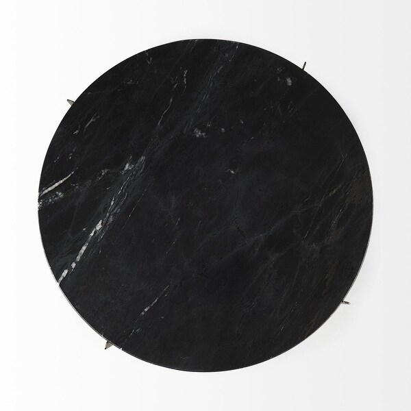 Mod Black Marble Antiqued Nickel Side Table - 20.25