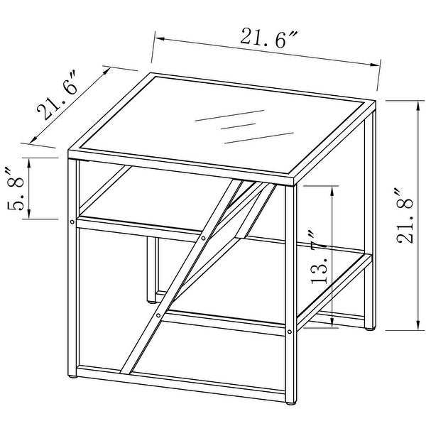 Side Table, End Table with Storage Shelf, Tempered Glass Coffee Table with Metal Frame