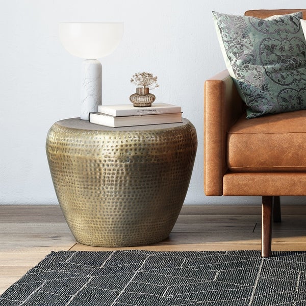 WYNDENHALL Lerner Modern Industrial 22 inch Wide Metal Metal Side Table in Antique Gold, Fully Assembled