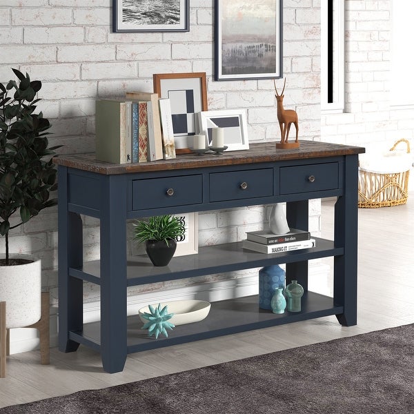 Side Table Console Table, Sofa Side Table with 3 Drawers and 2 Shelves