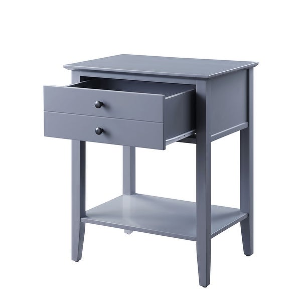 Grardor Side Table (USB Charging Dock) with 1 Drawer and 1 Open Compartment, Gray