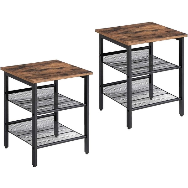 VASAGLE Industrial Nightstand, Set of 2 Side Tables, End Table with Adjustable Mesh Shelves - 15.75