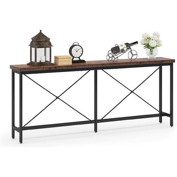 70.9'' Sofa Console Table Industrial Narrow Long Behind Couch Table for Living Room Hallway Entryway, Black Brown