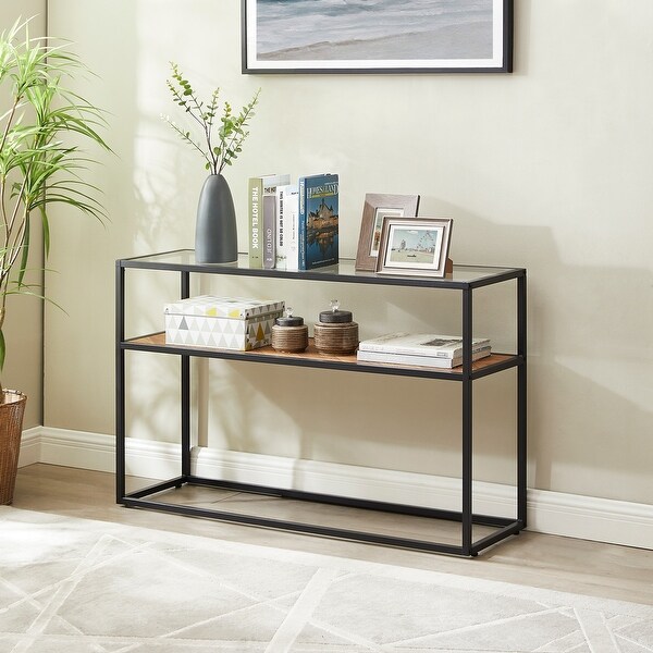 Glass Console Sofa Table, Modern Open Hallway Table, Narrow Entryway Table