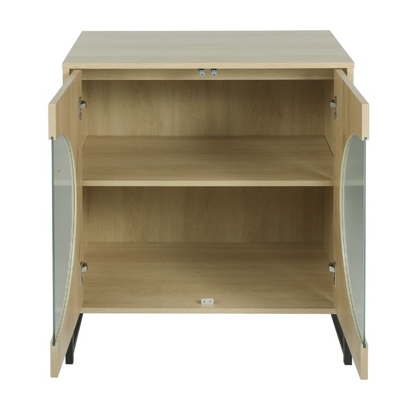 Storage Cabinet with Glass Door, No handle design,Push to open the door,Sideboard Buffet Cabinet for Kitchen,Dining Room