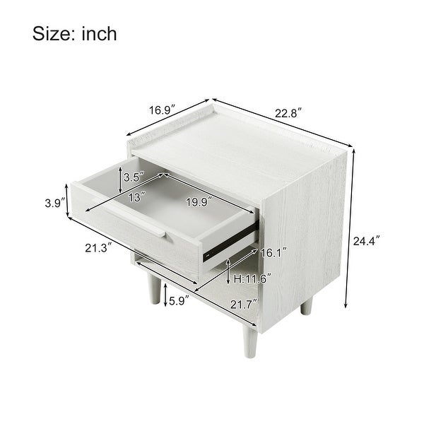 Modern Style Manufactured Wood 1 Drawer Nightstand Side Table with Wood Legs, White