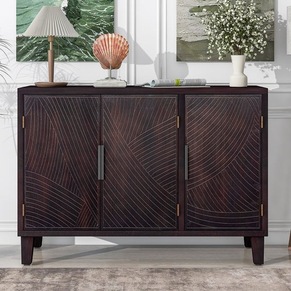 Accent Storage Sideboard with Antique Pattern Doors, Classic Wooden Console Cabinet for Hallway, Entryway, Living Room, Bedroom