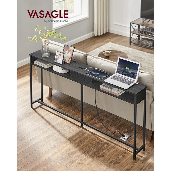 Narrow Console Table - 70.9 Inch Sofa Table with 2 Outlet and 2 USB Ports, Long Entryway Table, Home Office or Living Room