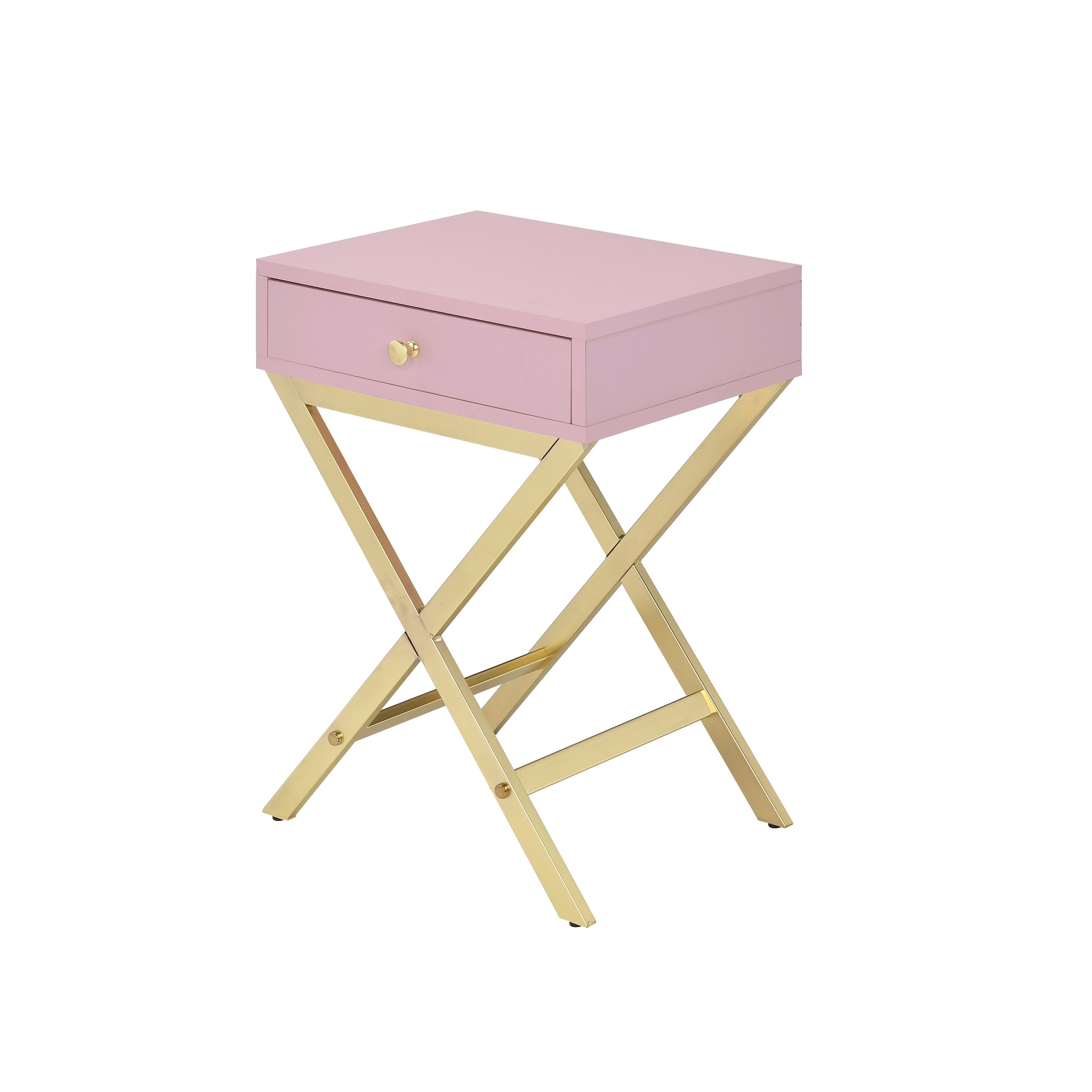Modern Coleen Side Table with 1 Drawer, Pink and Gold