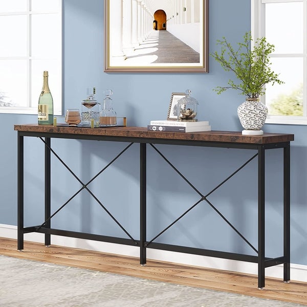 70.9'' Sofa Console Table Industrial Narrow Long Behind Couch Table for Living Room Hallway Entryway, Black Brown