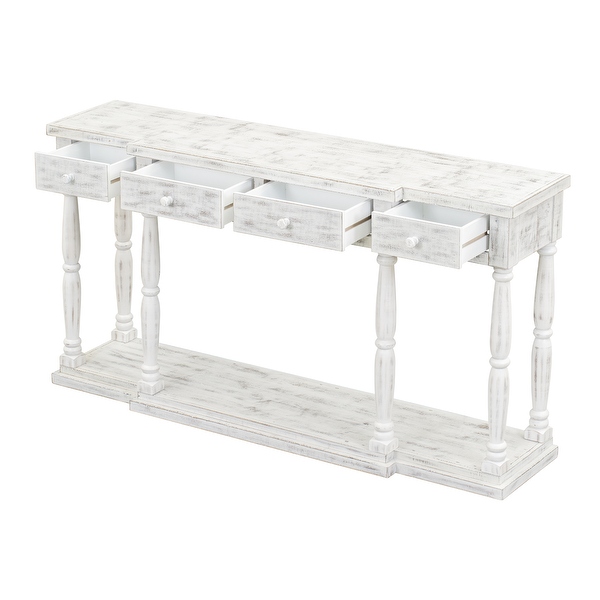 Retro Senior Console Table with 4 Front Facing Storage Drawers and a Shelf, Entryway Table for Entryway, Hallway, Living Room