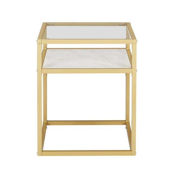 Tempered Glass Top Side Table, 2-Tier End Table