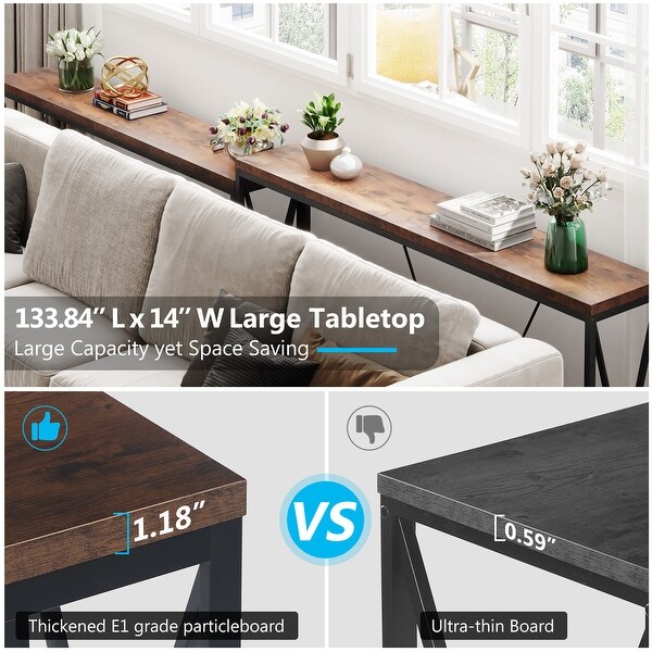 Industrial Sofa Table Set of 2, Narrow Long Sofa Console Tables with Wheels for Entryway