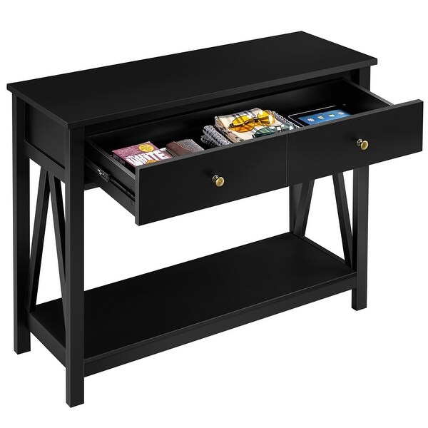 Alden Design Wooden Entryway Console Table with Storage Drawer, Black