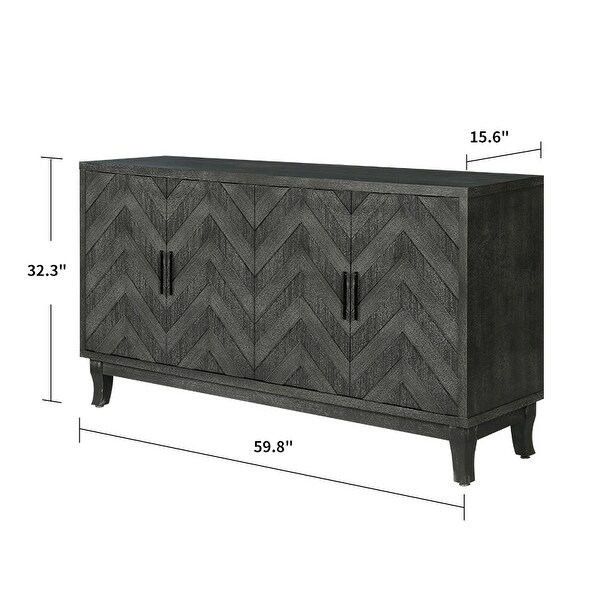 Accent Storage 4 Door Wooden Cabinets,Antique Dark Grey Colour Wood Cabinet Vintage Style Sideboard