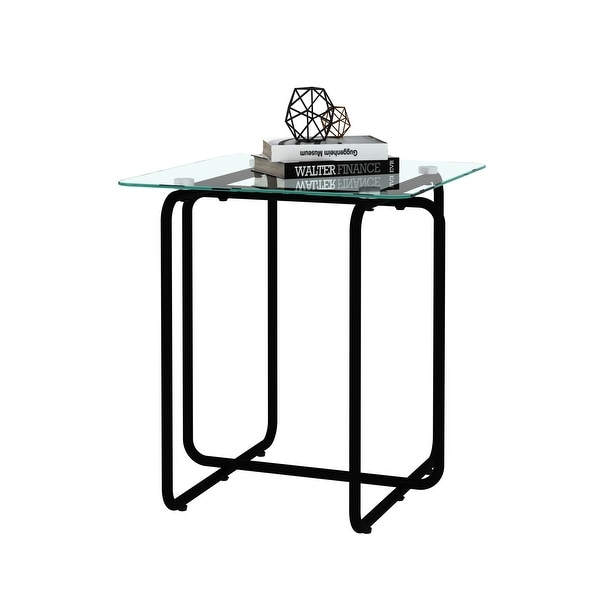 High Quality Glass End Table, Side Table with Metal Base