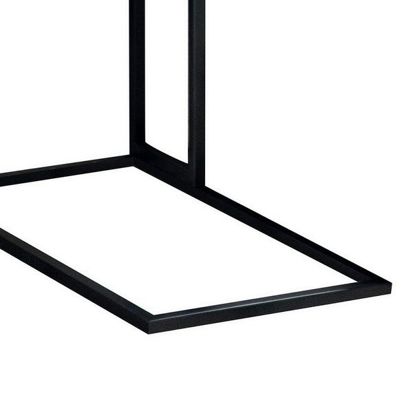 23 Inch Modern C Shape Side End Table, Wood, Metal Frame, USB, Light Brown - 23.5 H x 18.5 W x 10.25 L Inches
