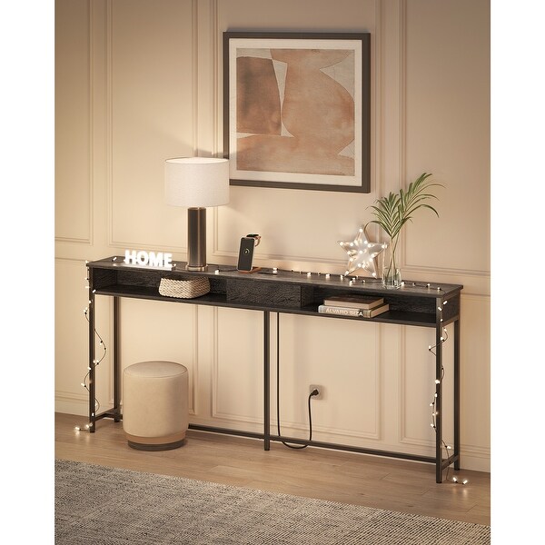 Narrow Console Table - 70.9 Inch Sofa Table with 2 Outlet and 2 USB Ports, Long Entryway Table, Home Office or Living Room