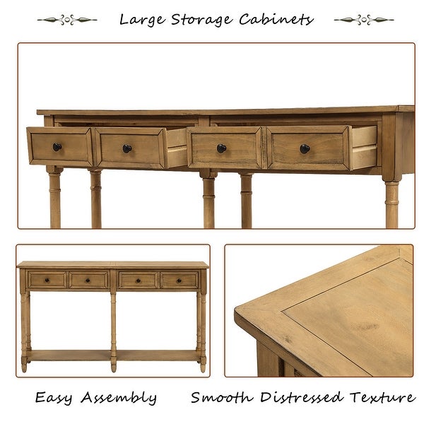 Rustic Console Table with 2 Storage Drawers and Round Deco Knob, Sofa Table with 1 Bottom Storage Shelf