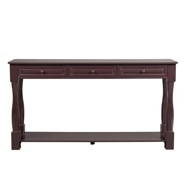 Sofa Table with Storage Drawers and Bottom Shelf, Wood Console Table