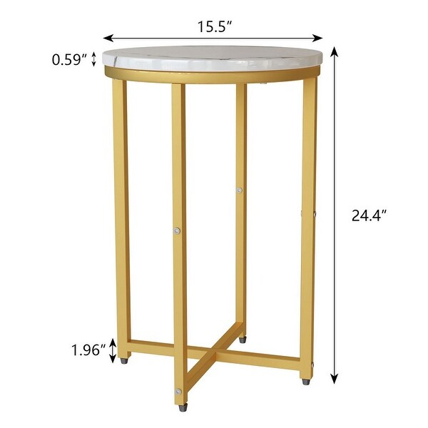 Round End Side Table with Faux Marble Top and Metal Frame, Set of 2