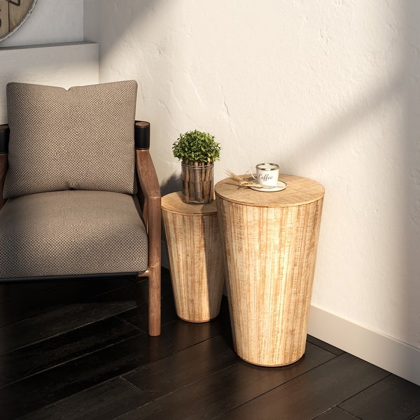 COZAYH Farmhouse Nesting Barrel Side Table, Rustic Space Saving Storage End Table Set , Natural Distressed Finish