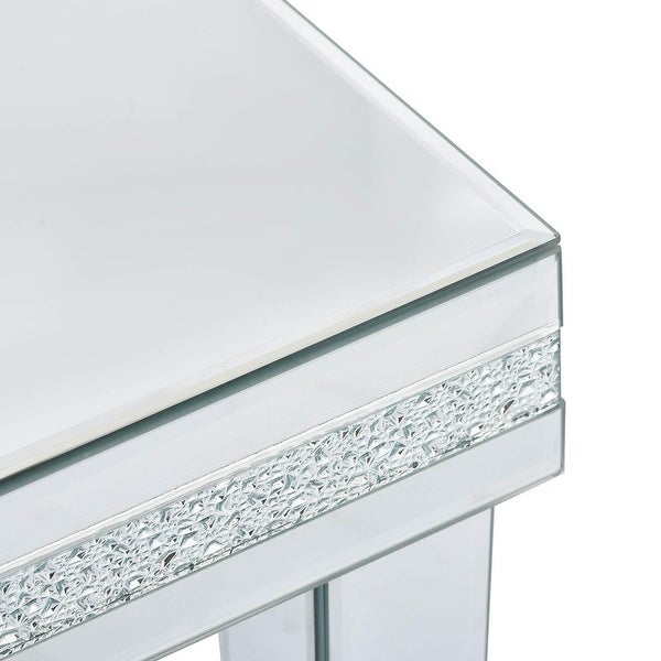 Modern Glass Mirrored Side Table with Crystal Design and Adjustable Height Legs