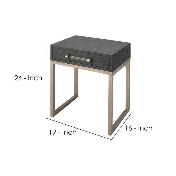 Side Table with One Drawer and Metal Base, Gray