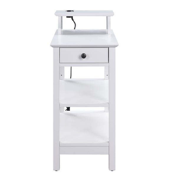 Wooden Frame Side Table with 3 Open Compartments and 1 Drawer, White