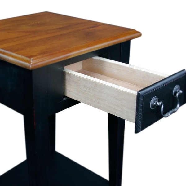 Leick Home 9041-MED One Drawer Square Side Table with Shelf, Medium Oak